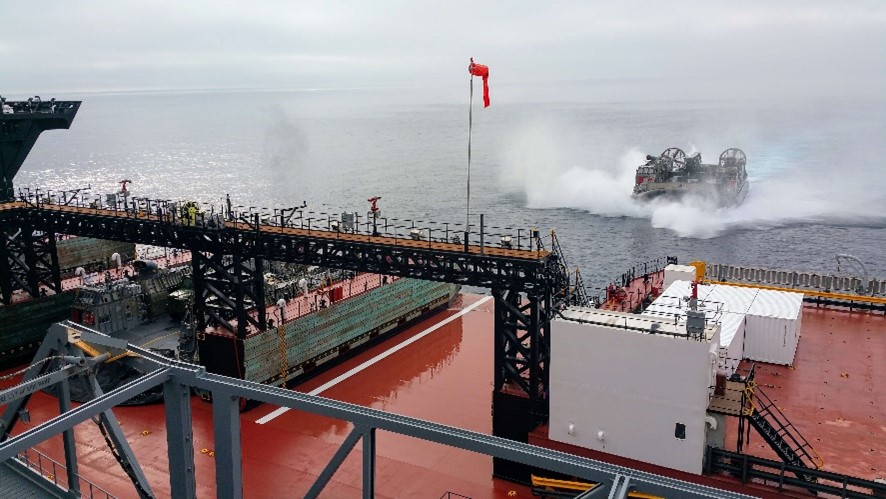 High up view of a giant ship in the ocean.